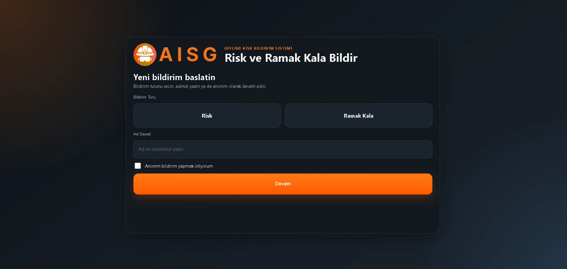 Ramak kala bildirimi kiosk ekranı
