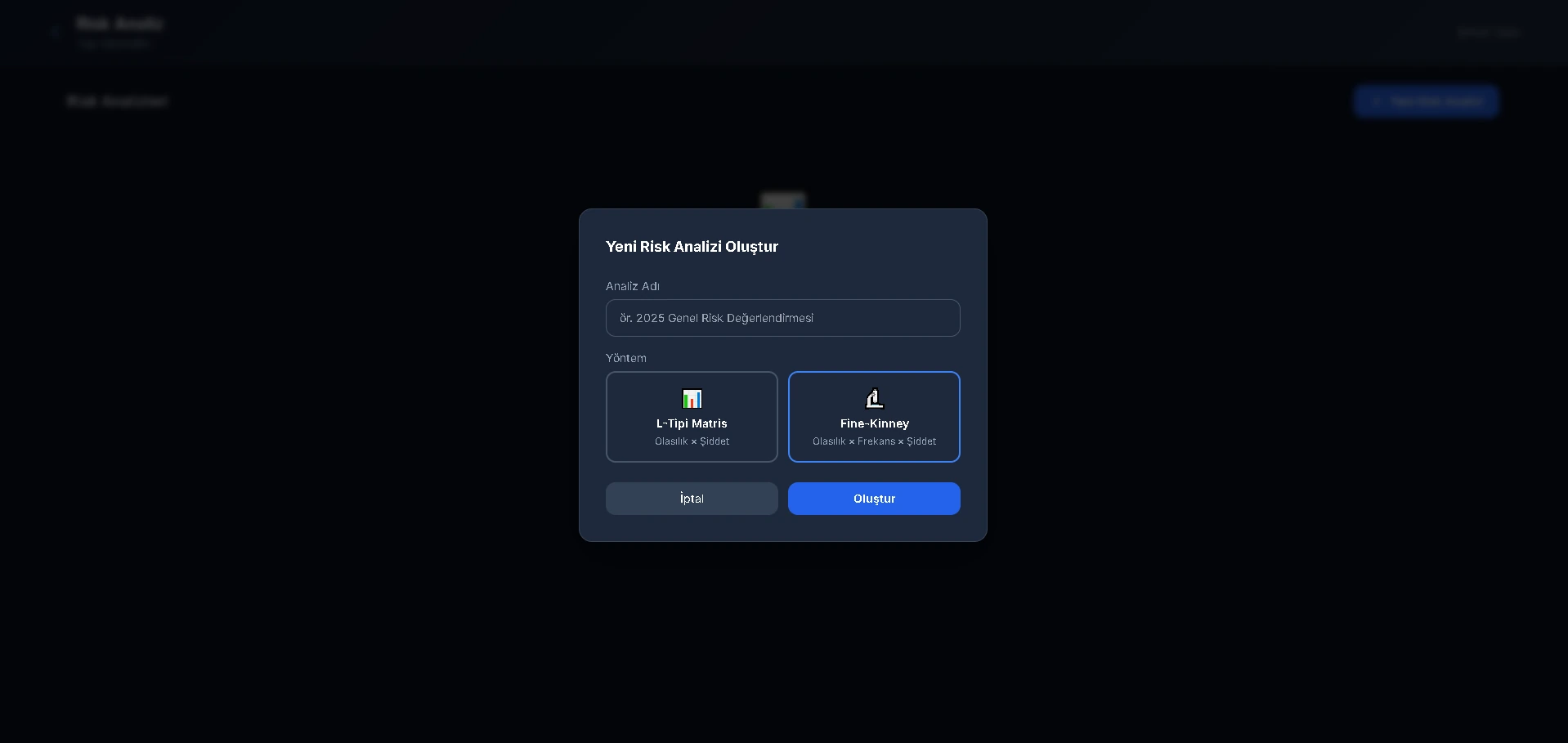 Risk analizi ekran görüntüsü